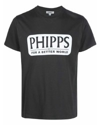 schwarzes und weißes bedrucktes T-Shirt mit einem Rundhalsausschnitt von Phipps