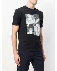 schwarzes und weißes bedrucktes T-Shirt mit einem Rundhalsausschnitt von Emporio Armani