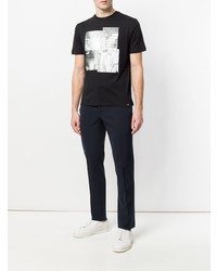 schwarzes und weißes bedrucktes T-Shirt mit einem Rundhalsausschnitt von Emporio Armani