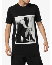 schwarzes und weißes bedrucktes T-Shirt mit einem Rundhalsausschnitt von Rick Owens DRKSHDW