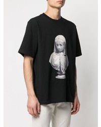 schwarzes und weißes bedrucktes T-Shirt mit einem Rundhalsausschnitt von Trussardi