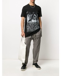 schwarzes und weißes bedrucktes T-Shirt mit einem Rundhalsausschnitt von Rick Owens DRKSHDW