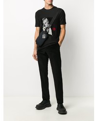 schwarzes und weißes bedrucktes T-Shirt mit einem Rundhalsausschnitt von Giorgio Armani