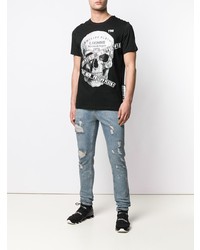 schwarzes und weißes bedrucktes T-Shirt mit einem Rundhalsausschnitt von Philipp Plein