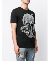 schwarzes und weißes bedrucktes T-Shirt mit einem Rundhalsausschnitt von Philipp Plein