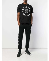 schwarzes und weißes bedrucktes T-Shirt mit einem Rundhalsausschnitt von Philipp Plein