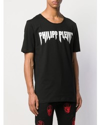 schwarzes und weißes bedrucktes T-Shirt mit einem Rundhalsausschnitt von Philipp Plein