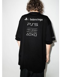 schwarzes und weißes bedrucktes T-Shirt mit einem Rundhalsausschnitt von Balenciaga