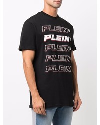 schwarzes und weißes bedrucktes T-Shirt mit einem Rundhalsausschnitt von Philipp Plein