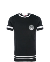 schwarzes und weißes bedrucktes T-Shirt mit einem Rundhalsausschnitt von Plein Sport