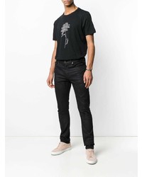 schwarzes und weißes bedrucktes T-Shirt mit einem Rundhalsausschnitt von Saint Laurent