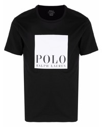 schwarzes und weißes bedrucktes T-Shirt mit einem Rundhalsausschnitt von Polo Ralph Lauren