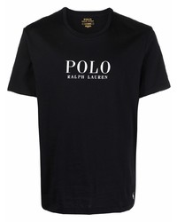 schwarzes und weißes bedrucktes T-Shirt mit einem Rundhalsausschnitt von Polo Ralph Lauren
