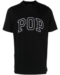 schwarzes und weißes bedrucktes T-Shirt mit einem Rundhalsausschnitt von Pop Trading Company