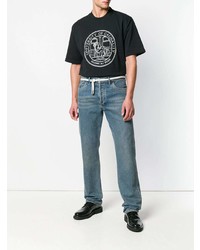 schwarzes und weißes bedrucktes T-Shirt mit einem Rundhalsausschnitt von MSGM