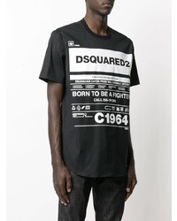 schwarzes und weißes bedrucktes T-Shirt mit einem Rundhalsausschnitt von DSQUARED2