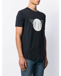 schwarzes und weißes bedrucktes T-Shirt mit einem Rundhalsausschnitt von Emporio Armani