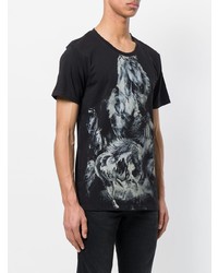 schwarzes und weißes bedrucktes T-Shirt mit einem Rundhalsausschnitt von Balmain