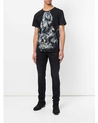 schwarzes und weißes bedrucktes T-Shirt mit einem Rundhalsausschnitt von Balmain