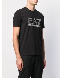 schwarzes und weißes bedrucktes T-Shirt mit einem Rundhalsausschnitt von Ea7 Emporio Armani