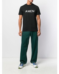 schwarzes und weißes bedrucktes T-Shirt mit einem Rundhalsausschnitt von Amen