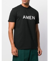 schwarzes und weißes bedrucktes T-Shirt mit einem Rundhalsausschnitt von Amen