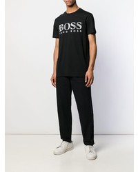 schwarzes und weißes bedrucktes T-Shirt mit einem Rundhalsausschnitt von BOSS