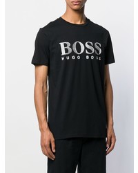 schwarzes und weißes bedrucktes T-Shirt mit einem Rundhalsausschnitt von BOSS