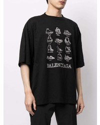 schwarzes und weißes bedrucktes T-Shirt mit einem Rundhalsausschnitt von Balenciaga