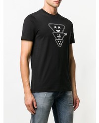 schwarzes und weißes bedrucktes T-Shirt mit einem Rundhalsausschnitt von Emporio Armani