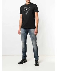 schwarzes und weißes bedrucktes T-Shirt mit einem Rundhalsausschnitt von Emporio Armani