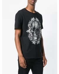 schwarzes und weißes bedrucktes T-Shirt mit einem Rundhalsausschnitt von Just Cavalli