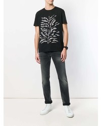 schwarzes und weißes bedrucktes T-Shirt mit einem Rundhalsausschnitt von Just Cavalli