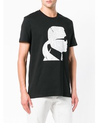 schwarzes und weißes bedrucktes T-Shirt mit einem Rundhalsausschnitt von Karl Lagerfeld