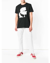 schwarzes und weißes bedrucktes T-Shirt mit einem Rundhalsausschnitt von Karl Lagerfeld