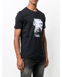 schwarzes und weißes bedrucktes T-Shirt mit einem Rundhalsausschnitt von Diesel Black Gold