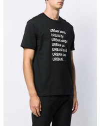 schwarzes und weißes bedrucktes T-Shirt mit einem Rundhalsausschnitt von Les Hommes Urban