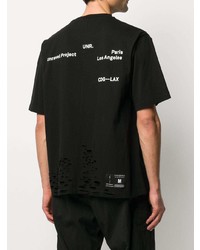 schwarzes und weißes bedrucktes T-Shirt mit einem Rundhalsausschnitt von Unravel Project