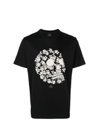 schwarzes und weißes bedrucktes T-Shirt mit einem Rundhalsausschnitt von Ps By Paul Smith