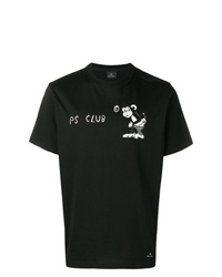 schwarzes und weißes bedrucktes T-Shirt mit einem Rundhalsausschnitt von Ps By Paul Smith