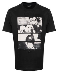 schwarzes und weißes bedrucktes T-Shirt mit einem Rundhalsausschnitt von PS Paul Smith
