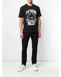 schwarzes und weißes bedrucktes T-Shirt mit einem Rundhalsausschnitt von McQ Alexander McQueen