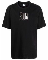 schwarzes und weißes bedrucktes T-Shirt mit einem Rundhalsausschnitt von Puma