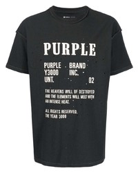 schwarzes und weißes bedrucktes T-Shirt mit einem Rundhalsausschnitt von purple brand
