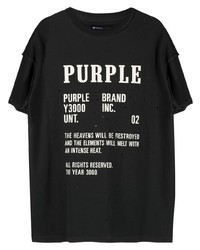 schwarzes und weißes bedrucktes T-Shirt mit einem Rundhalsausschnitt von purple brand