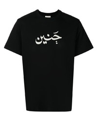 schwarzes und weißes bedrucktes T-Shirt mit einem Rundhalsausschnitt von Qasimi