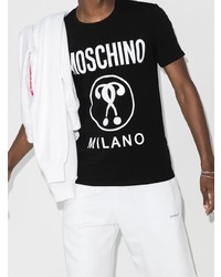 schwarzes und weißes bedrucktes T-Shirt mit einem Rundhalsausschnitt von Moschino