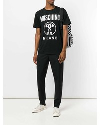 schwarzes und weißes bedrucktes T-Shirt mit einem Rundhalsausschnitt von Moschino