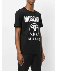 schwarzes und weißes bedrucktes T-Shirt mit einem Rundhalsausschnitt von Moschino