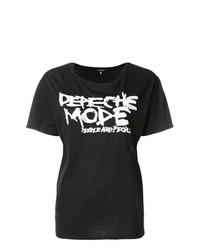 schwarzes und weißes bedrucktes T-Shirt mit einem Rundhalsausschnitt von R13